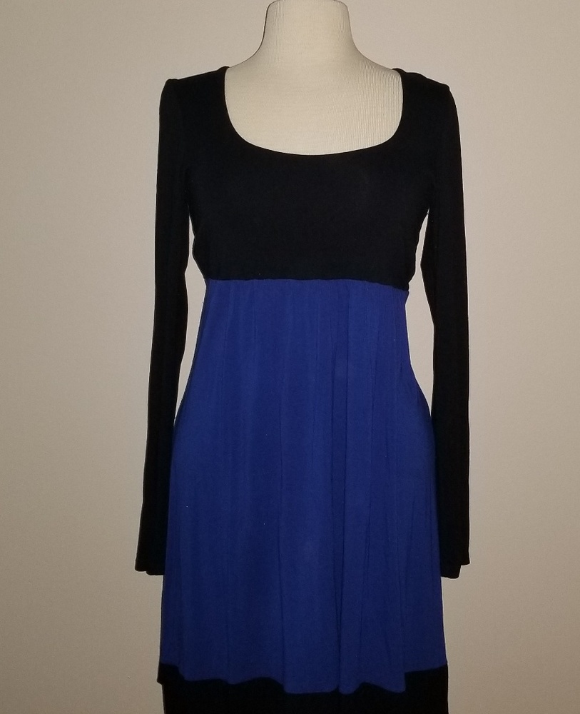 Long Sleeved. Black and Blue color block Dress